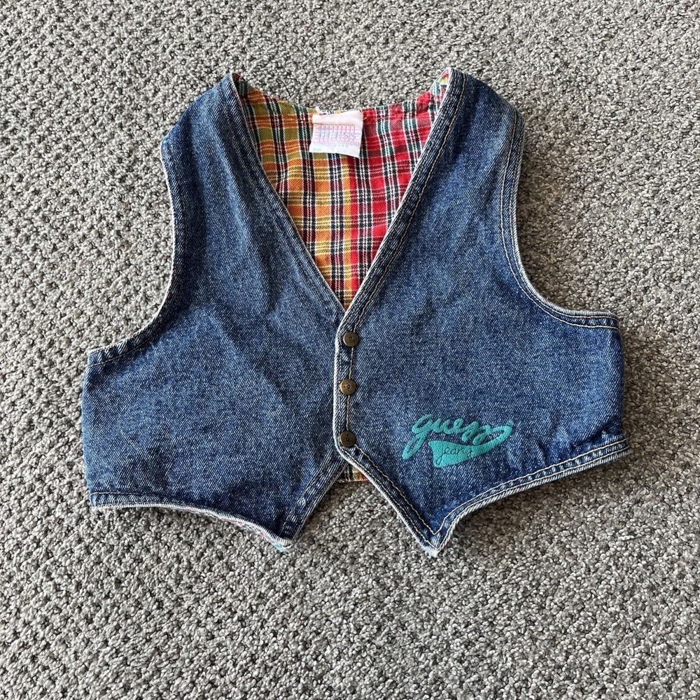 Vintage 1990's BABY Guess Denim, Jean, Plaid Best. 3T